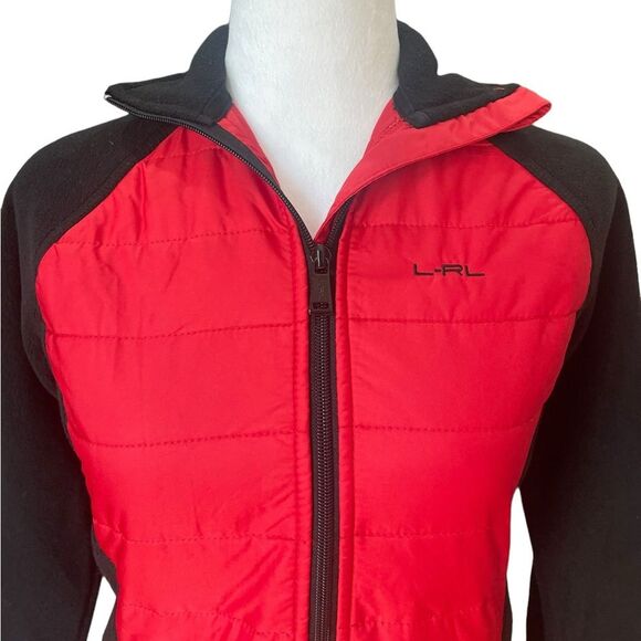 Lauren Ralph Lauren Active Fleece Jacket Black Red Quilted Womens XS Petite - Picture 5 of 10